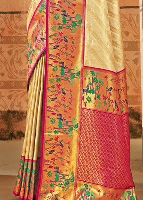 Cream Dupion Silk Saree With Blouse Piece - Indian Silk House Agencies