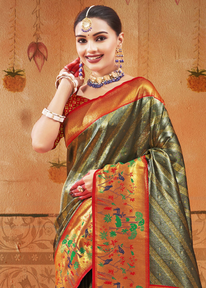 Grey Dupion Silk Saree With Blouse Piece - Indian Silk House Agencies