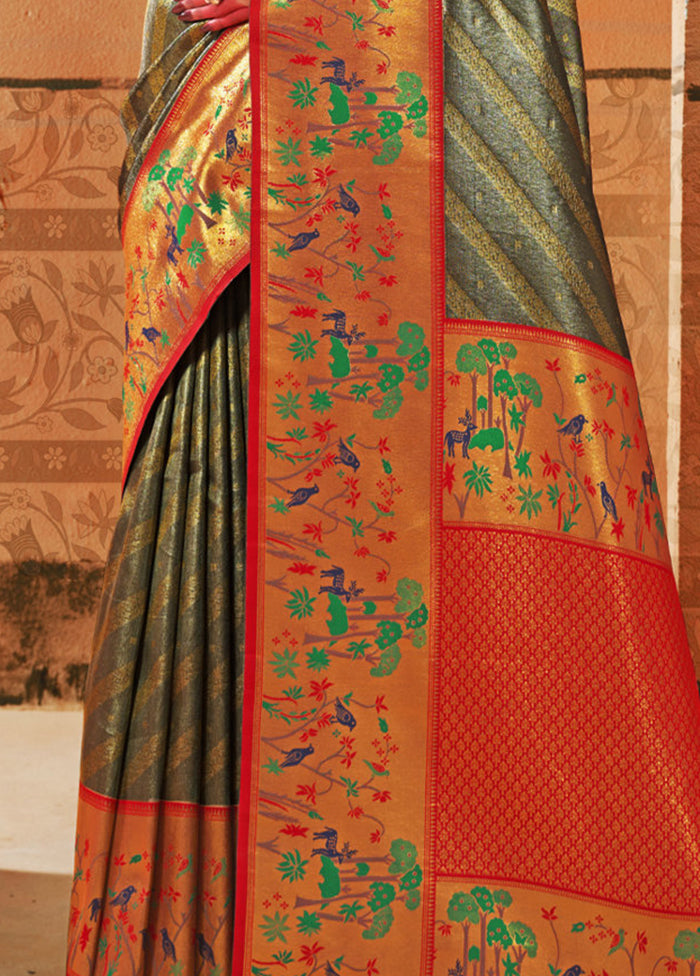 Grey Dupion Silk Saree With Blouse Piece - Indian Silk House Agencies