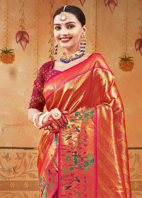 Orange Dupion Silk Saree With Blouse Piece - Indian Silk House Agencies