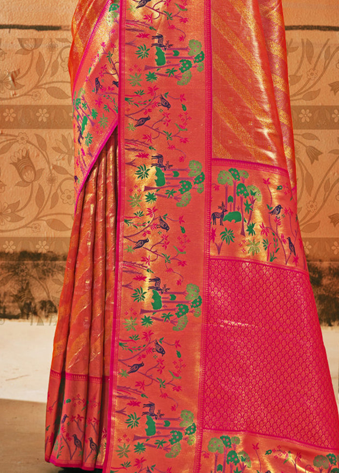 Orange Dupion Silk Saree With Blouse Piece - Indian Silk House Agencies