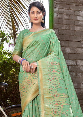 Sea Green Spun Silk Saree With Blouse Piece