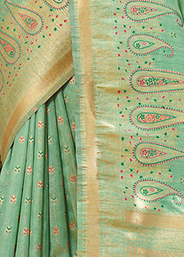 Sea Green Spun Silk Saree With Blouse Piece