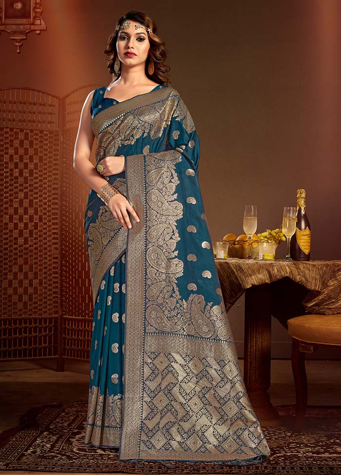 Navy Blue Spun Silk Saree With Blouse Piece - Indian Silk House Agencies