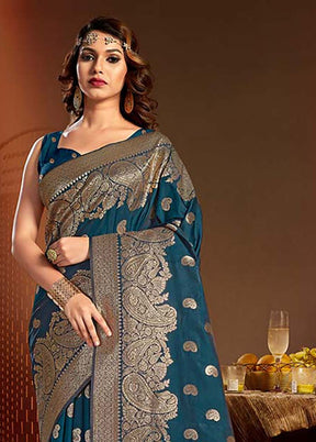 Navy Blue Spun Silk Saree With Blouse Piece - Indian Silk House Agencies