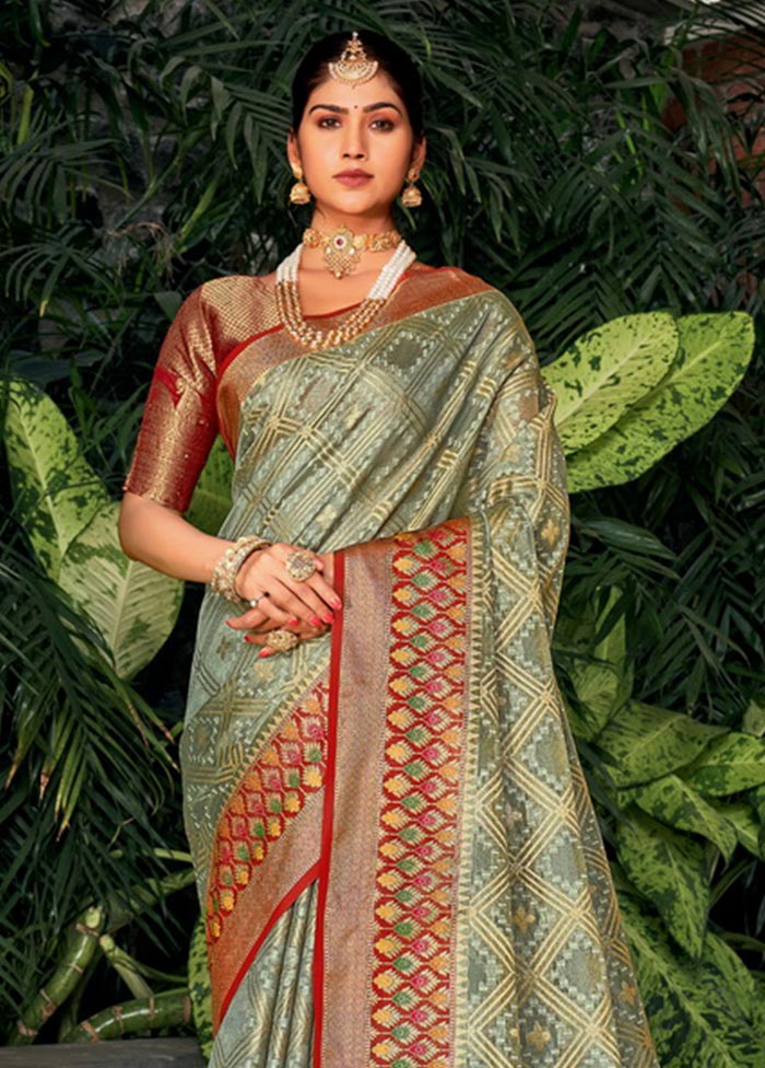 Grey Organza Saree With Blouse Piece - Indian Silk House Agencies