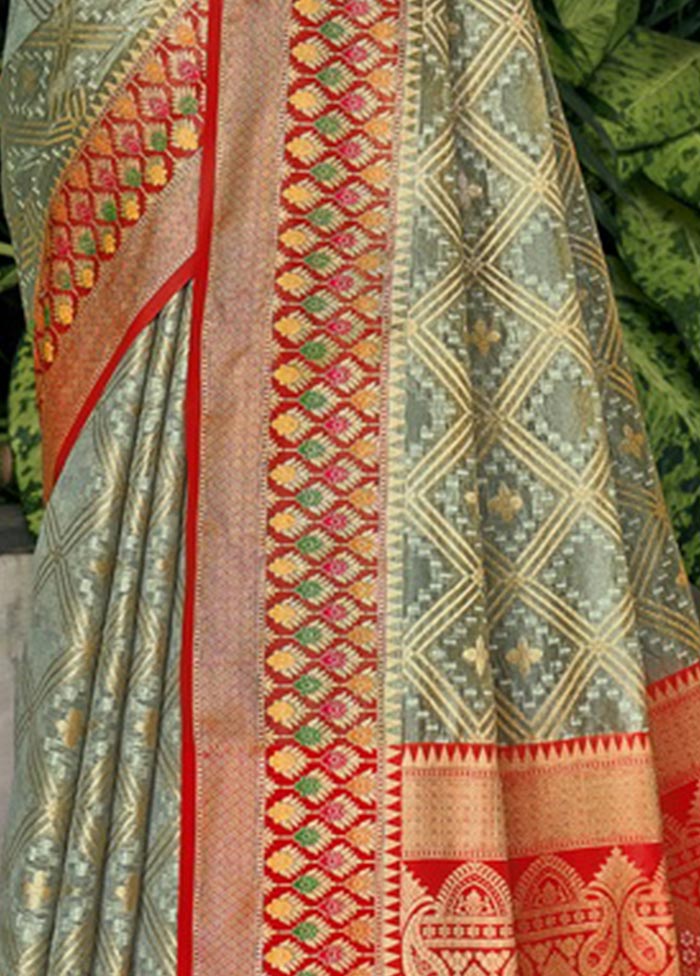 Grey Organza Saree With Blouse Piece - Indian Silk House Agencies