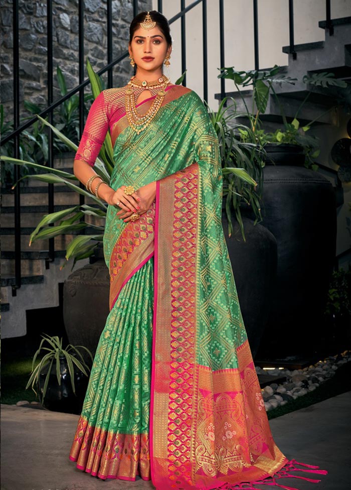 Sea Green Organza Saree With Blouse Piece - Indian Silk House Agencies