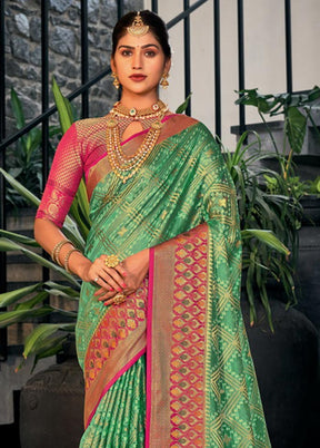 Sea Green Organza Saree With Blouse Piece - Indian Silk House Agencies