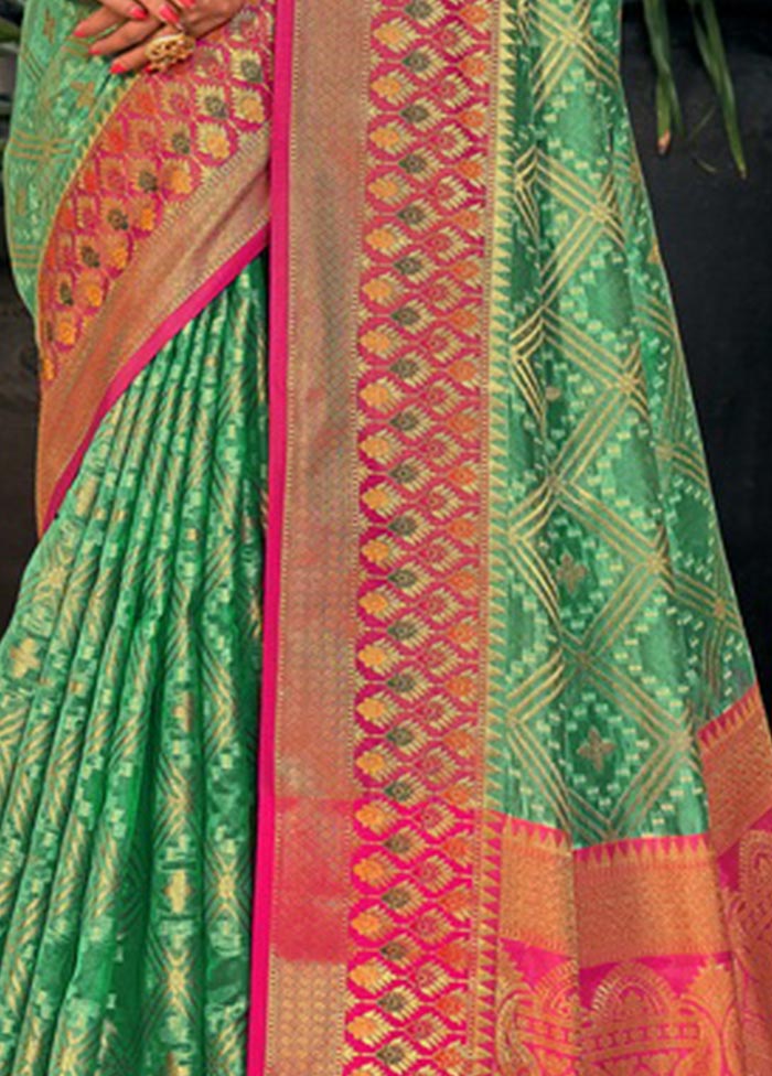 Sea Green Organza Saree With Blouse Piece - Indian Silk House Agencies