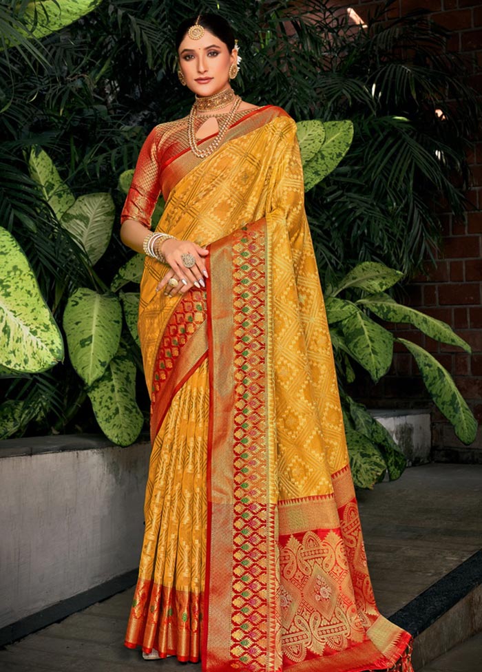 Mustard Organza Saree With Blouse Piece - Indian Silk House Agencies