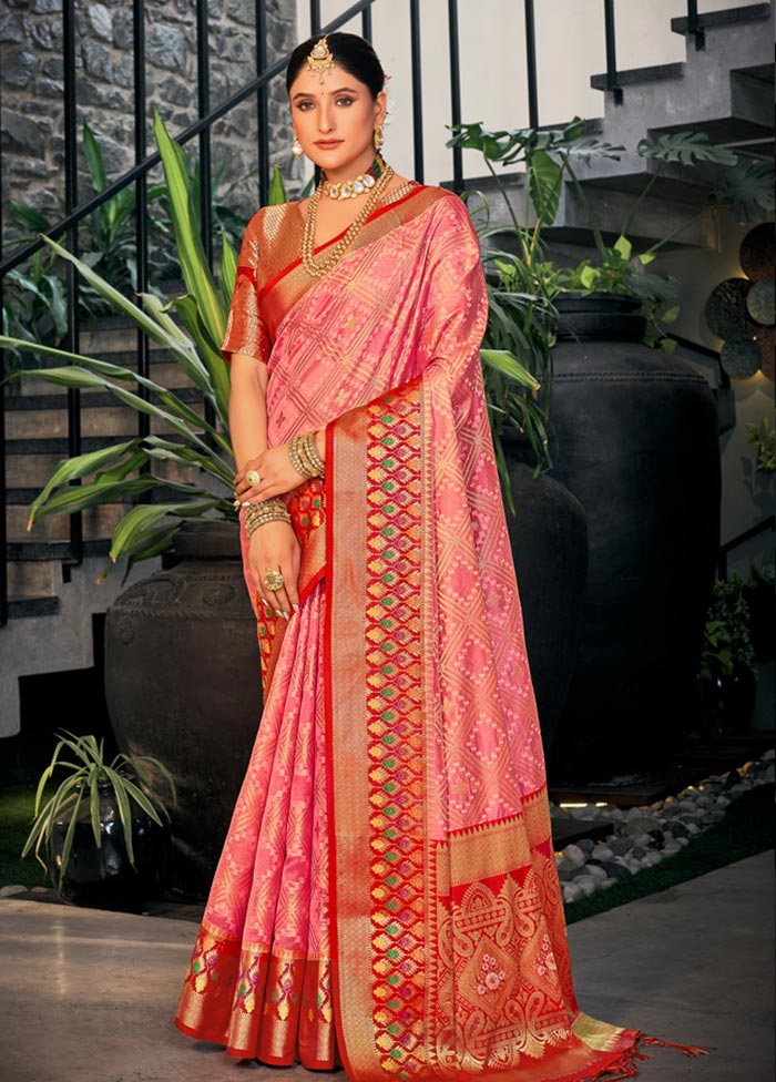 Pink Organza Saree With Blouse Piece - Indian Silk House Agencies