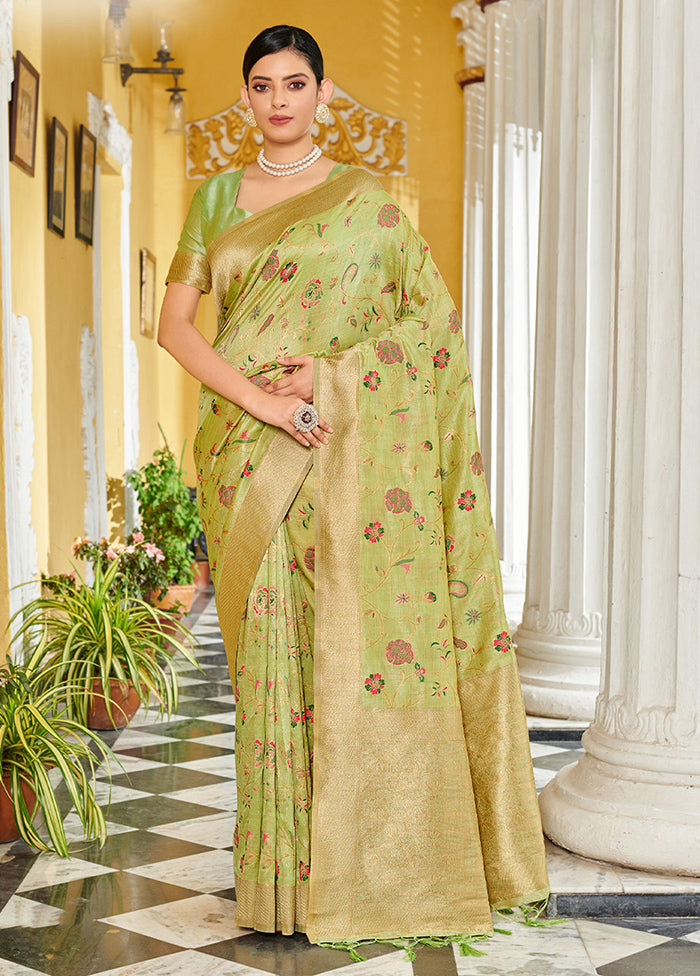 Light Green Spun Silk Saree With Blouse Piece - Indian Silk House Agencies