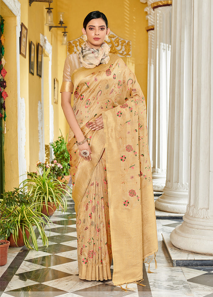 Cream Spun Silk Saree With Blouse Piece - Indian Silk House Agencies