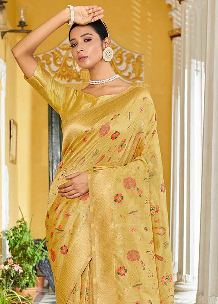 Yellow Spun Silk Saree With Blouse Piece - Indian Silk House Agencies