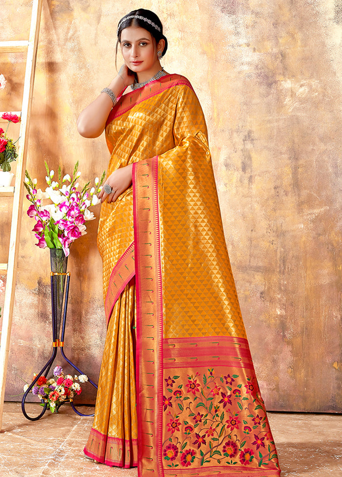 Yellow Spun Silk Saree With Blouse Piece - Indian Silk House Agencies