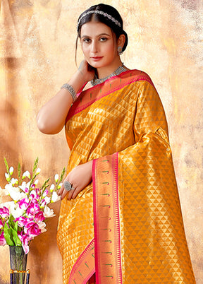 Yellow Spun Silk Saree With Blouse Piece - Indian Silk House Agencies