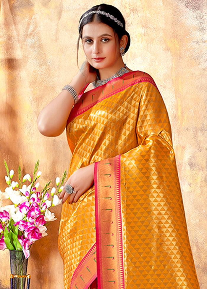 Yellow Spun Silk Saree With Blouse Piece - Indian Silk House Agencies