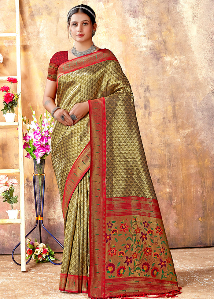 Golden Spun Silk Saree With Blouse Piece - Indian Silk House Agencies