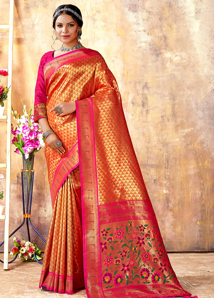 Orange Spun Silk Saree With Blouse Piece - Indian Silk House Agencies