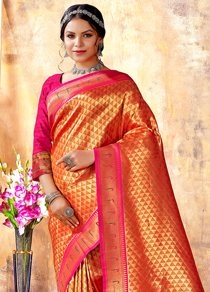 Orange Spun Silk Saree With Blouse Piece - Indian Silk House Agencies