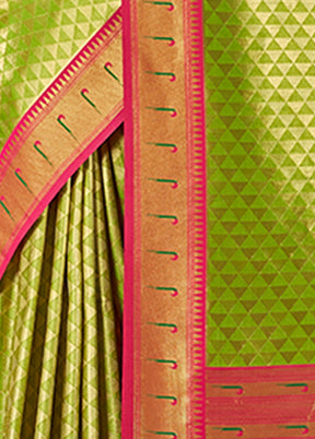 Green Spun Silk Saree With Blouse Piece - Indian Silk House Agencies