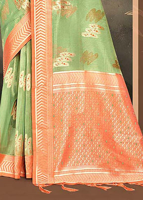 Green Cotton Saree With Blouse Piece - Indian Silk House Agencies