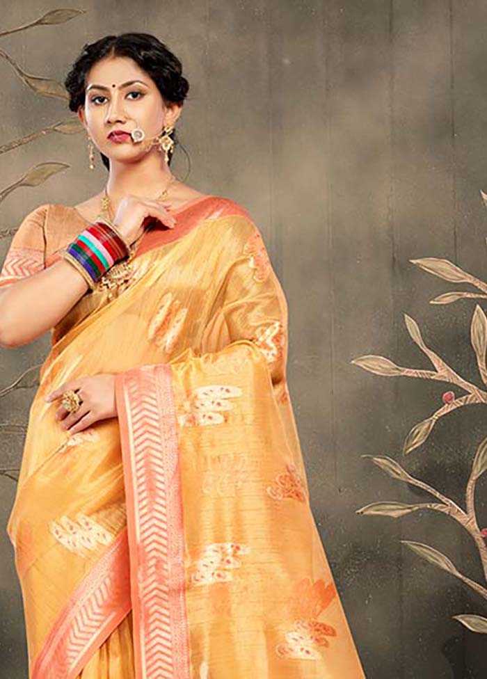 Yellow Cotton Saree With Blouse Piece - Indian Silk House Agencies