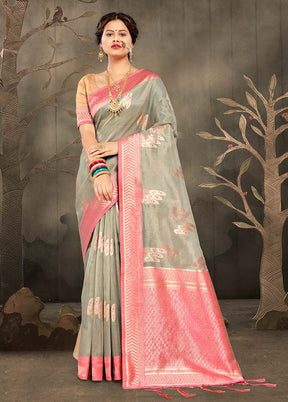 Grey Cotton Saree With Blouse Piece - Indian Silk House Agencies