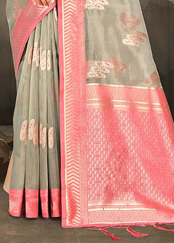 Grey Cotton Saree With Blouse Piece - Indian Silk House Agencies