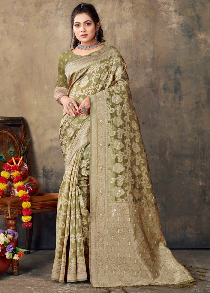 Green Organza Saree With Blouse Piece - Indian Silk House Agencies