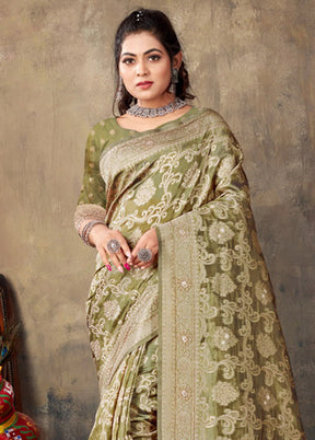 Green Organza Saree With Blouse Piece - Indian Silk House Agencies