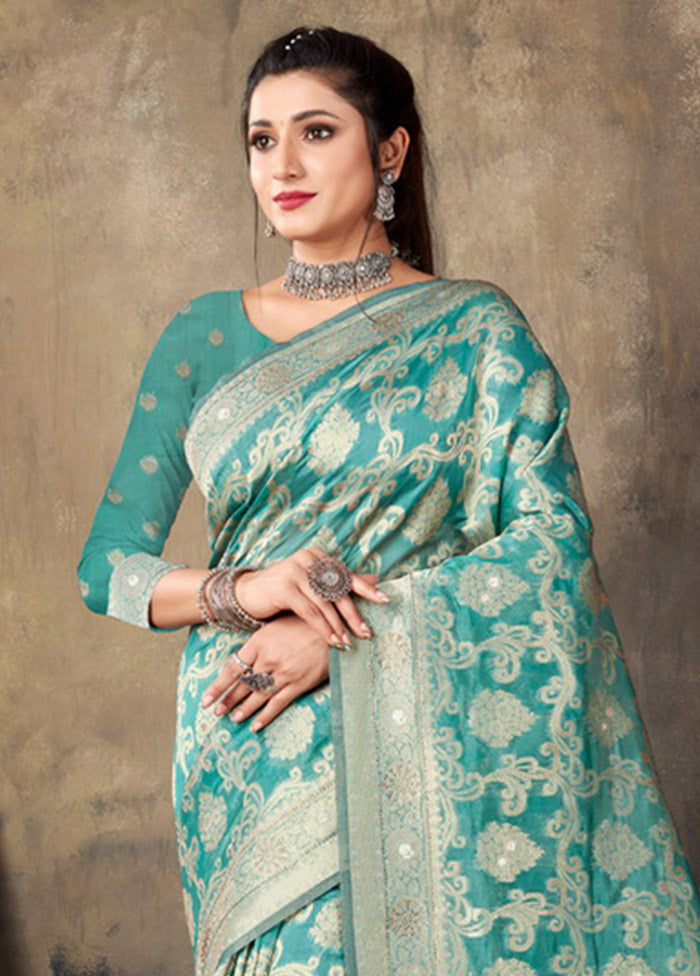 Sky Blue Organza Saree With Blouse Piece - Indian Silk House Agencies