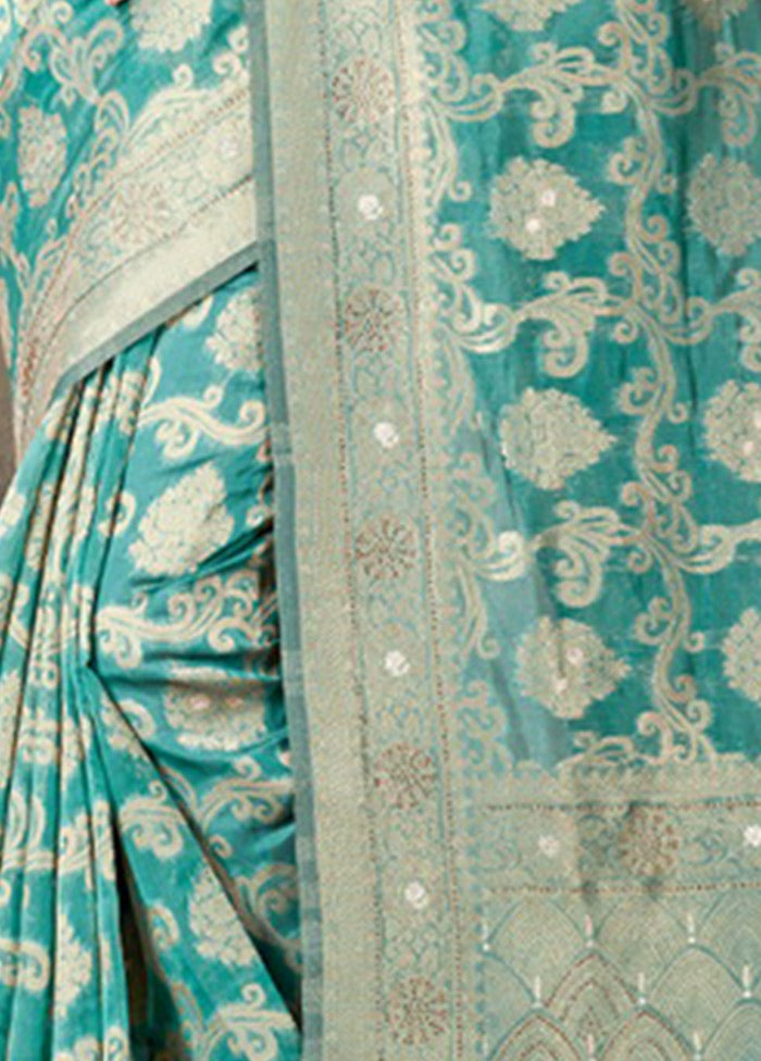 Sky Blue Organza Saree With Blouse Piece - Indian Silk House Agencies