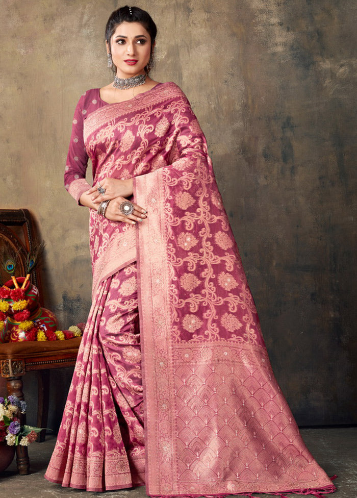 Magenta Organza Saree With Blouse Piece - Indian Silk House Agencies