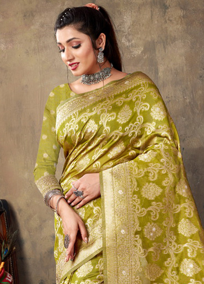 Olive Green Organza Saree With Blouse Piece - Indian Silk House Agencies