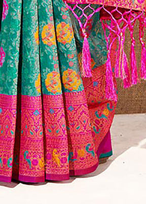 Sea Green Spun Silk Saree With Blouse Piece