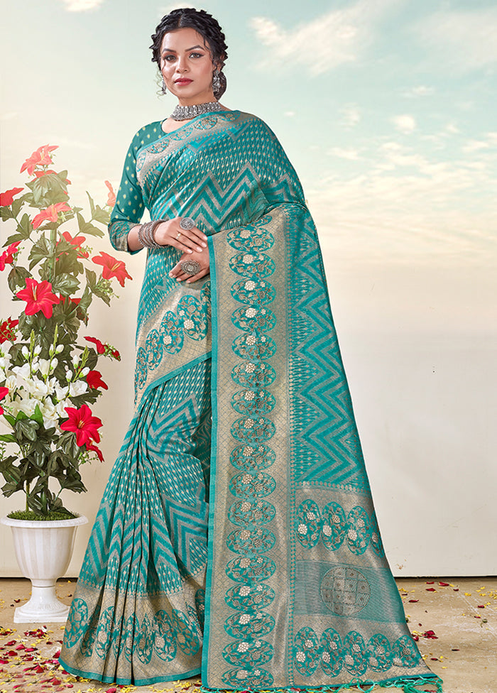 Sea Green Organza Saree With Blouse Piece - Indian Silk House Agencies