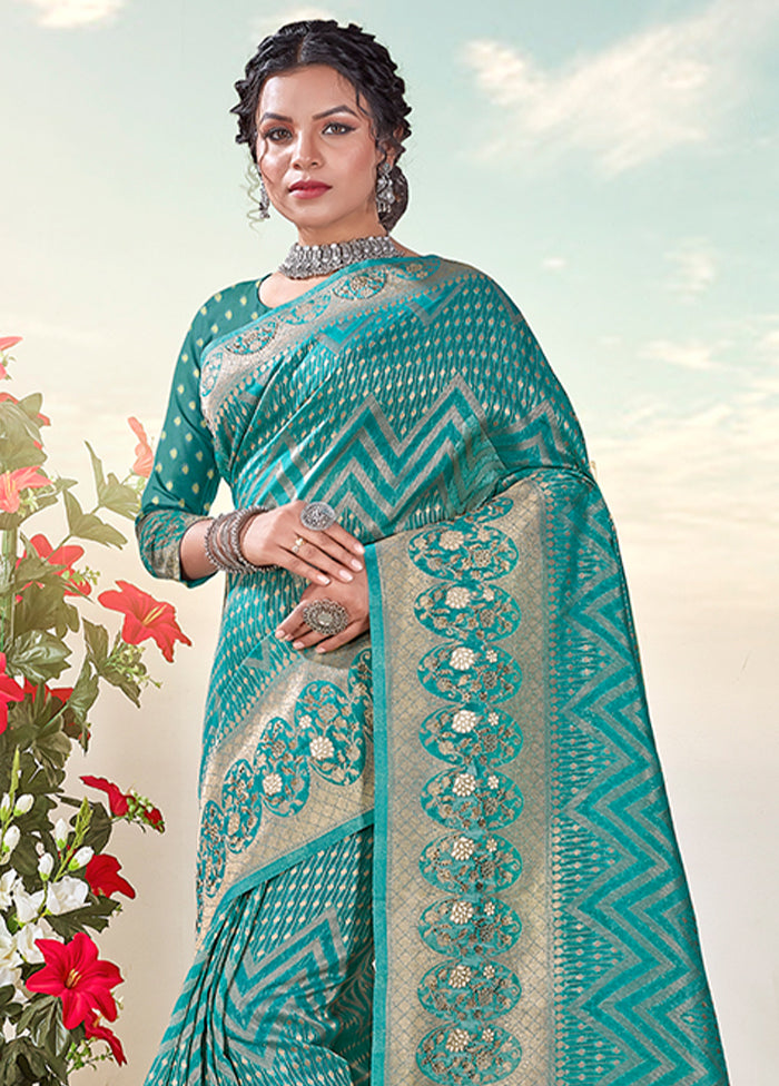 Sea Green Organza Saree With Blouse Piece - Indian Silk House Agencies