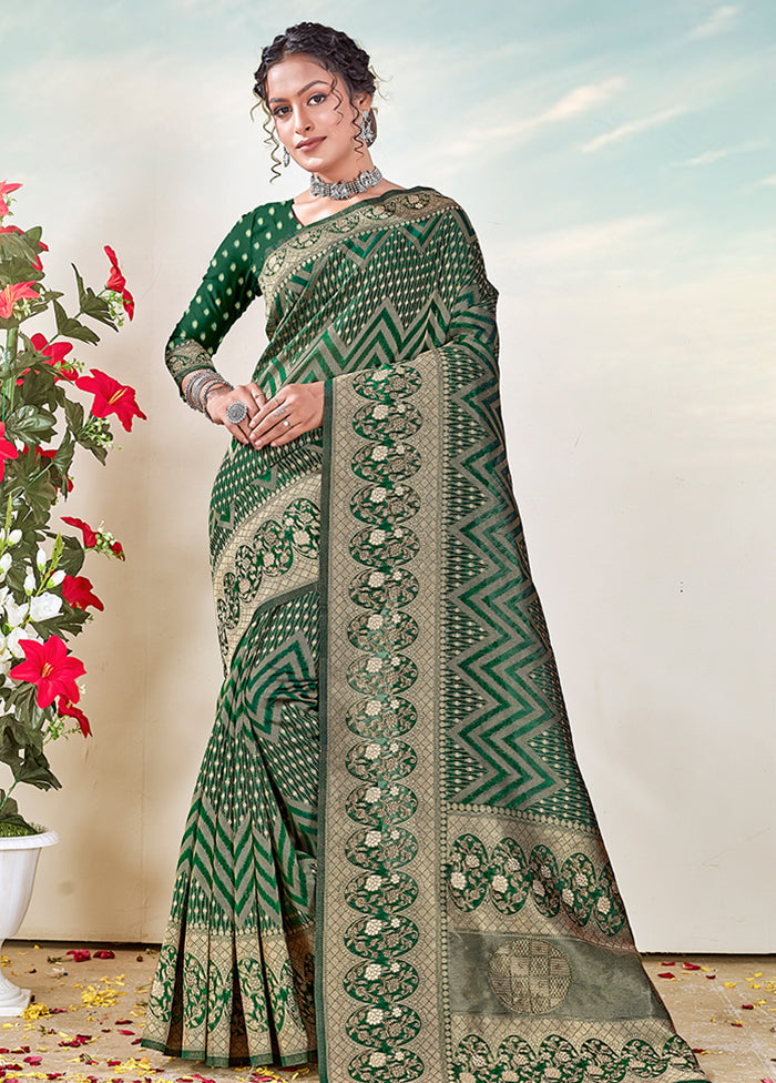 Green Organza Saree With Blouse Piece - Indian Silk House Agencies