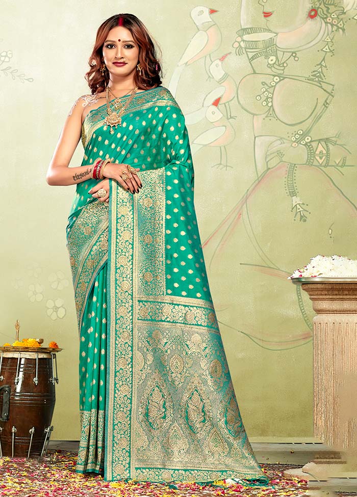 Sea Green Spun Silk Saree With Blouse Piece