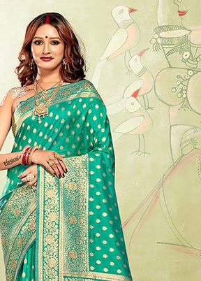 Sea Green Spun Silk Saree With Blouse Piece