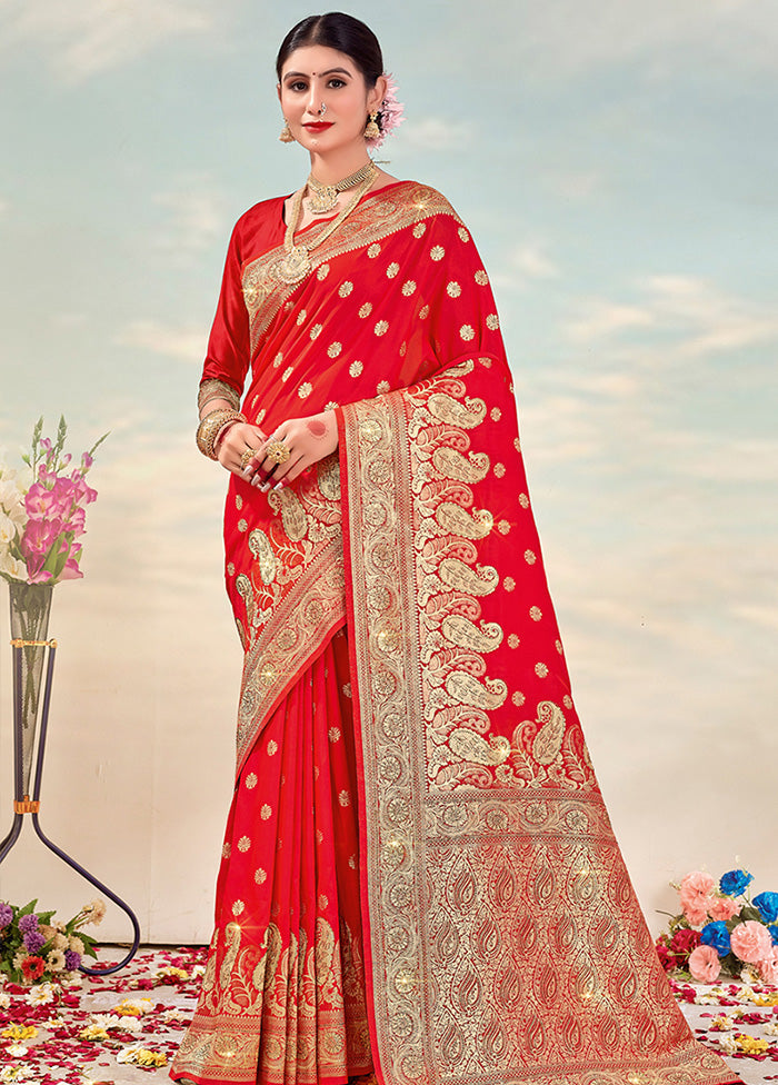 Red Spun Silk Saree With Blouse Piece - Indian Silk House Agencies