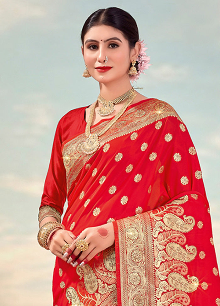 Red Spun Silk Saree With Blouse Piece - Indian Silk House Agencies