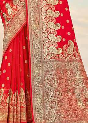 Red Spun Silk Saree With Blouse Piece - Indian Silk House Agencies