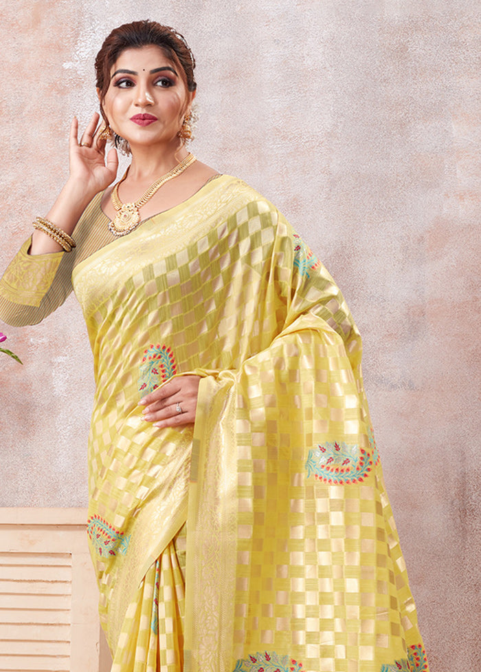 Yellow Kota Cotton Saree With Blouse Piece - Indian Silk House Agencies