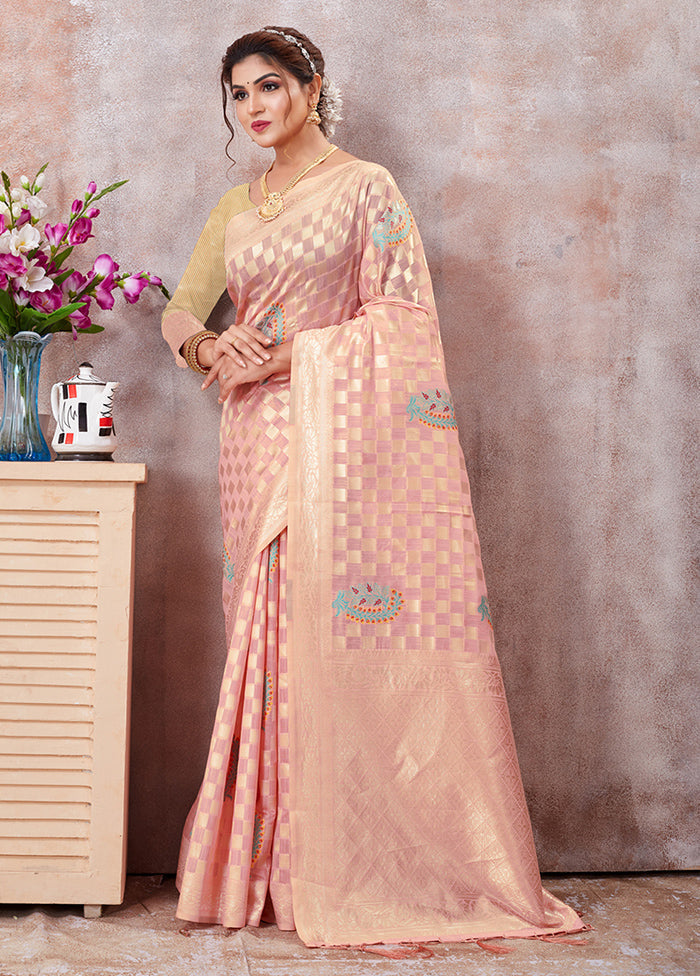 Light Pink Kota Cotton Saree With Blouse Piece - Indian Silk House Agencies