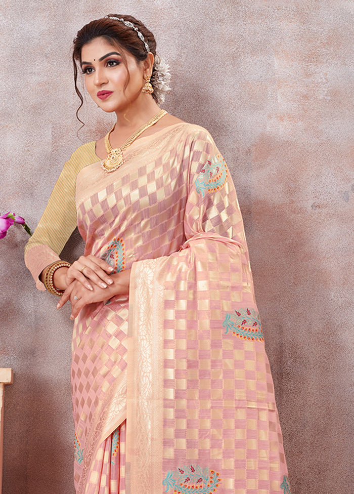 Light Pink Kota Cotton Saree With Blouse Piece - Indian Silk House Agencies