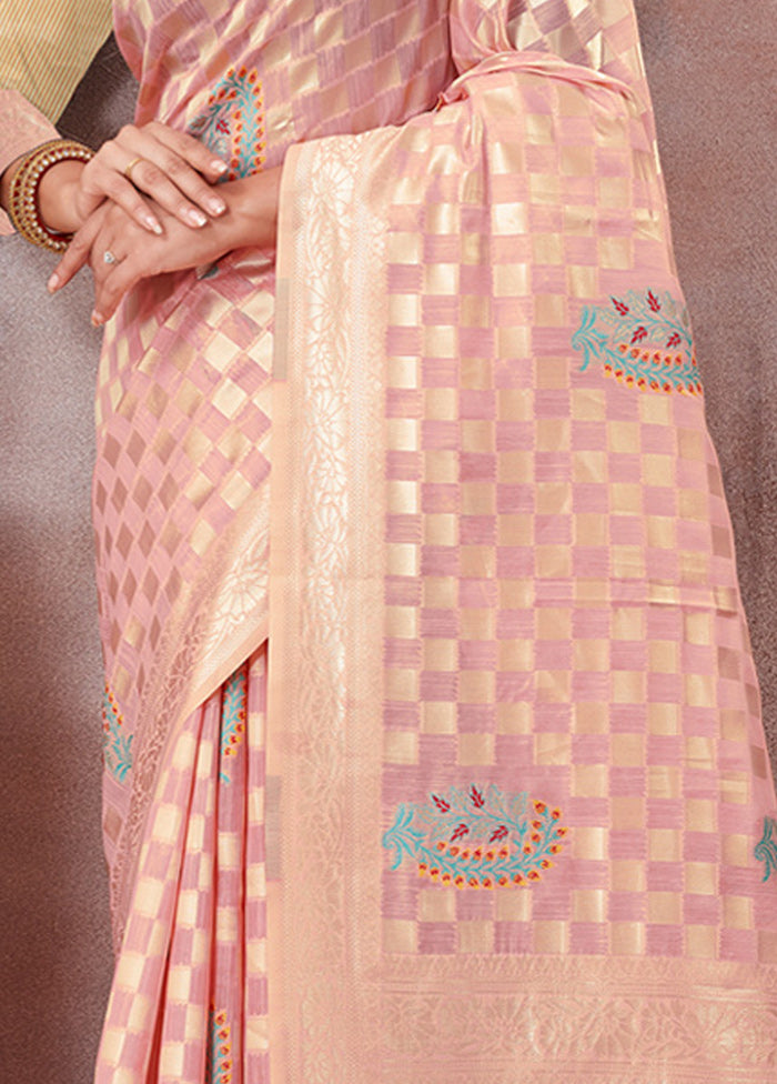 Light Pink Kota Cotton Saree With Blouse Piece - Indian Silk House Agencies