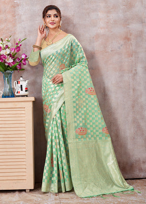 Sea Green Kota Cotton Saree With Blouse Piece - Indian Silk House Agencies